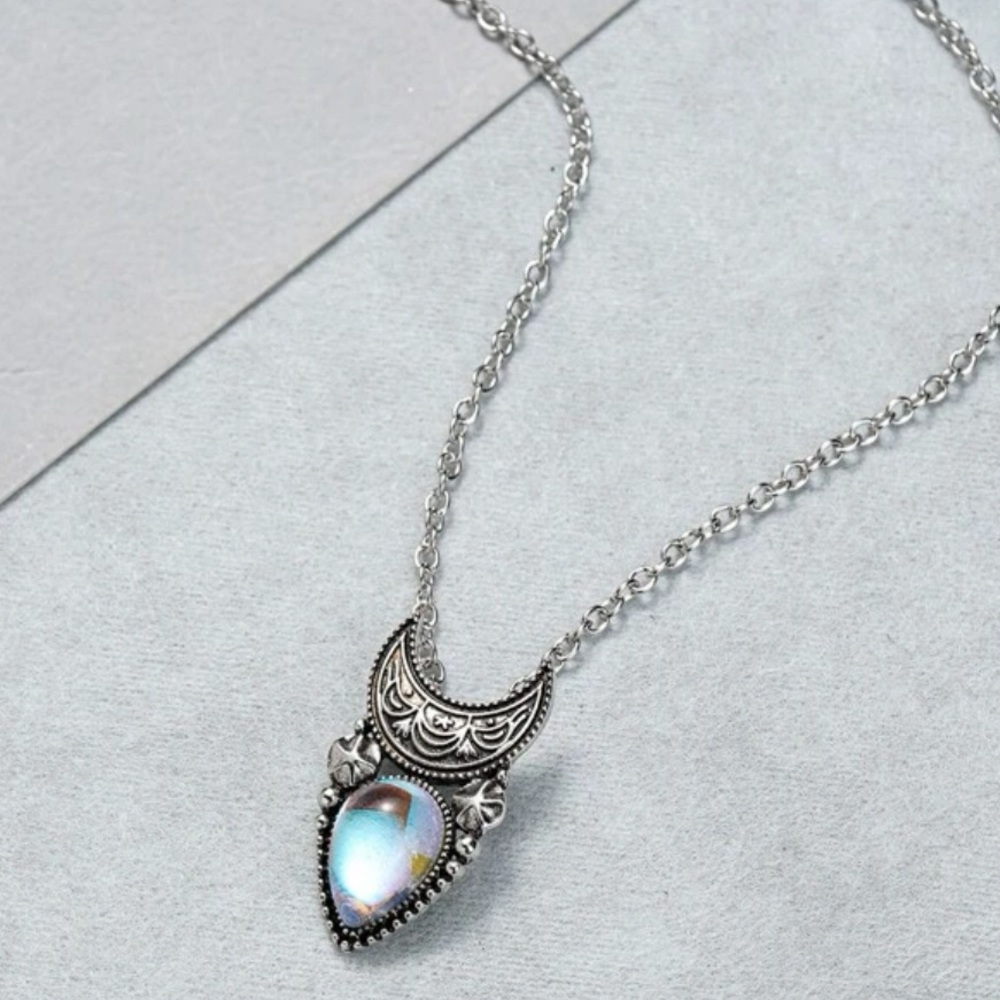Moonstone & Water-drop Charm Necklace
